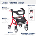 Drive Medical Nitro Sprint Foldable Rollator Walker with Seat, Standard Height Lightweight Large Wheels, Folding Rolling Walker, Red 1 Count 19 pounds