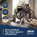 Drive Medical SSP220DDA-ELR Silver Sport 2 Full-Reclining Transport Wheelchair with Detachable Desk Arms and Swing-Away Elevating Leg Rest, Black