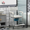 HOMCOM 3-in-1 Shower Commode Wheelchair, FSA/HSA Eligible Transport Beside Commode Chair, Waterproof Rolling Over Toilet Chair 330 lbs. Weight Capacity with Padded Seat, White