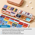 3 Pack 14 Grids Travel Pill Organizer Box with 415-Pcs Medicine Name Labels - Pocket Daily Pharmacy Case Container Kit - Travel Medication Holder Dispenser for Fish Oil Vitamin Supplement Storage