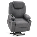 MCombo Power Lift Recliner Chair for Elderly, Lift Chair with Heat and Massage, FSC Certified, USB&Type C Ports, Cup Holders, Fabric 7040 (Medium, Gray)