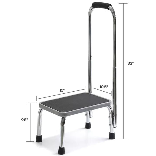 Step Stool with Handle for Adults Step stools with Handle for Elderly for Bed Chrome-Plated Steel Frame 330Lbs Capacity Use at Home Bathroom Kitchen