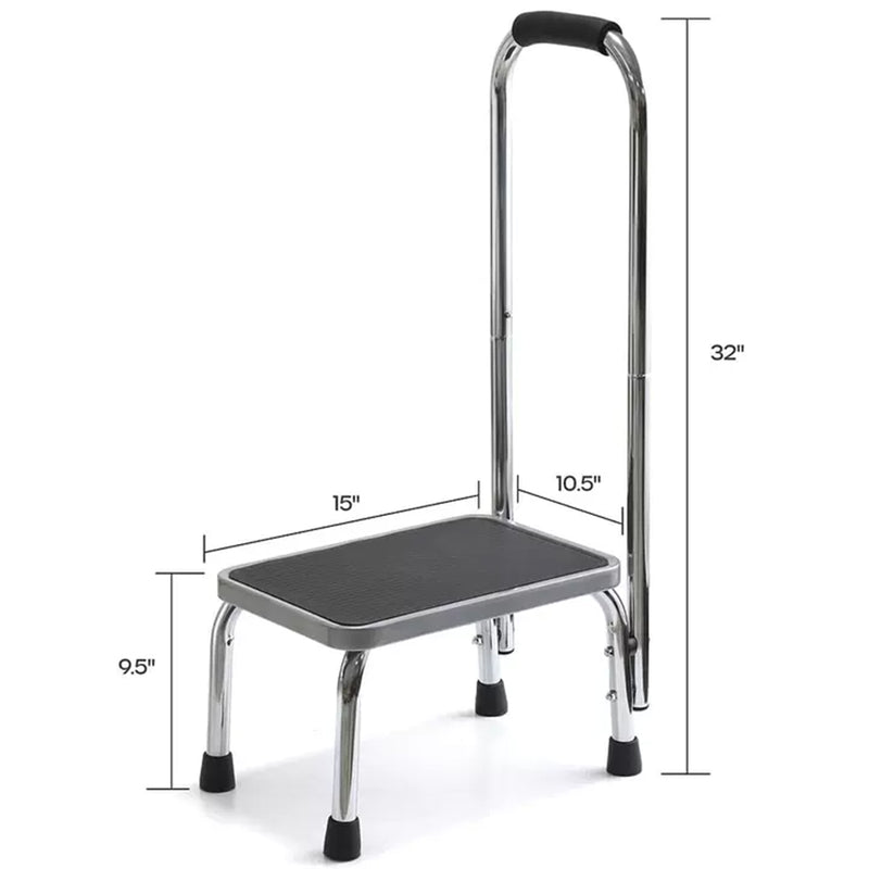 Step Stool with Handle for Adults Step stools with Handle for Elderly for Bed Chrome-Plated Steel Frame 330Lbs Capacity Use at Home Bathroom Kitchen