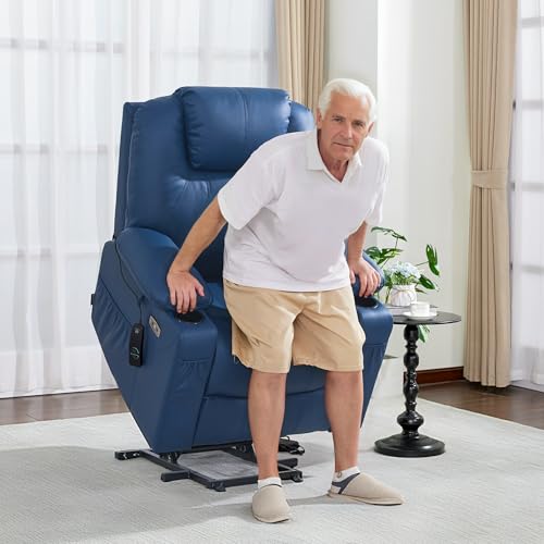 MCombo Electric Power Lift Recliner Chair Sofa with Massage and Heat for Elderly, 3 Positions, 2 Side Pockets, and Cup Holders, USB Ports, Faux Leather 7040 (Light Brown, Medium)