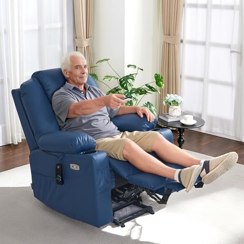 MCombo Electric Power Lift Recliner Chair Sofa with Massage and Heat for Elderly, 3 Positions, 2 Side Pockets, and Cup Holders, USB Ports, Faux Leather 7040 (Light Brown, Medium)
