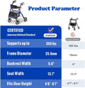 Foldable Rollator Walkers with Seat for Seniors, 350 lb Capacity, 8'' Big Wheels, 6-Position Height, Premium Hybrid Rolling Walker - Aluminum and Carbon Steel