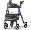 Foldable Rollator Walkers with Seat for Seniors, 350 lb Capacity, 8'' Big Wheels, 6-Position Height, Premium Hybrid Rolling Walker - Aluminum and Carbon Steel