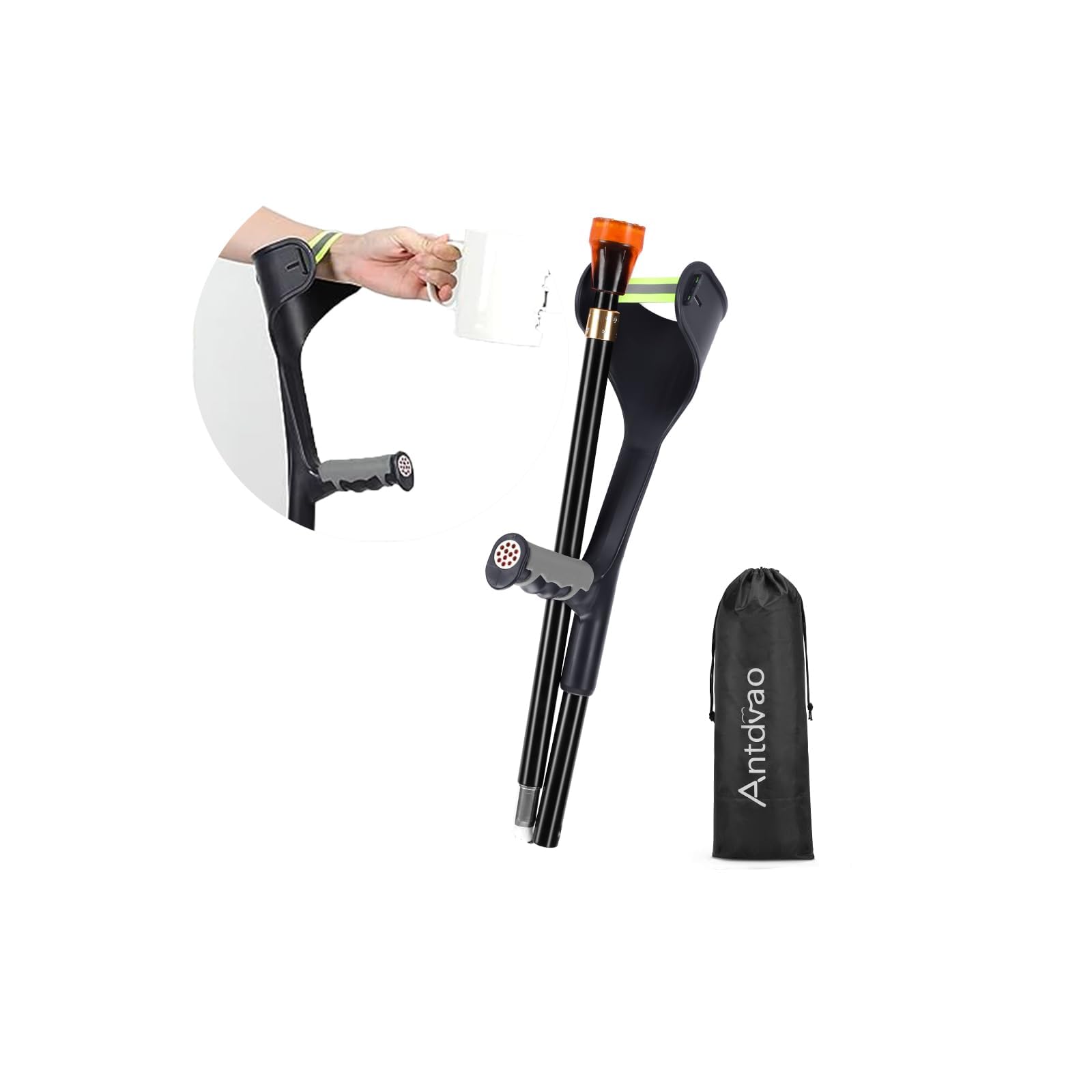 Forearm Crutch for Adults(x1 Unit), Forearm Crutch with Cuffs, Anti-Drop, Crutch for Walking, Forearm Crutch Lightweight Adjustable, Aluminum Forearm Crutch, Black Crutch (Single Black)