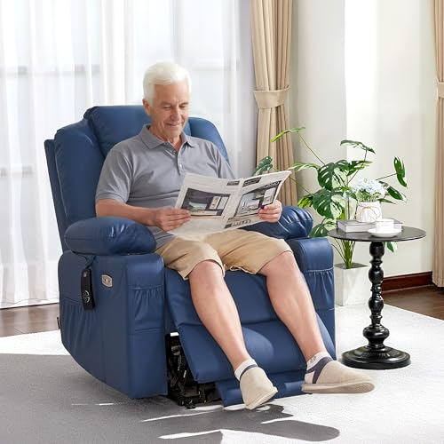 MCombo Electric Power Lift Recliner Chair Sofa with Massage and Heat for Elderly, 3 Positions, 2 Side Pockets, and Cup Holders, USB Ports, Faux Leather 7040 (Light Brown, Medium)