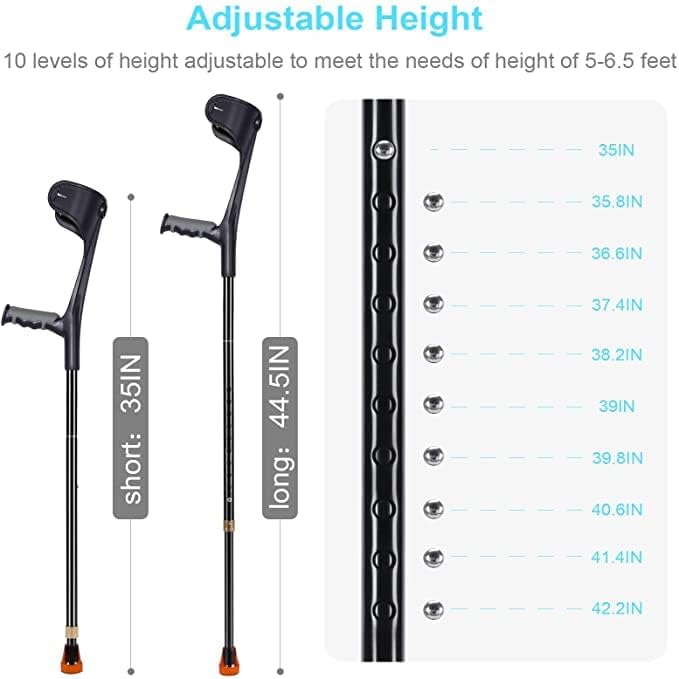 Forearm Crutch for Adults(x1 Unit), Forearm Crutch with Cuffs, Anti-Drop, Crutch for Walking, Forearm Crutch Lightweight Adjustable, Aluminum Forearm Crutch, Black Crutch (Single Black)