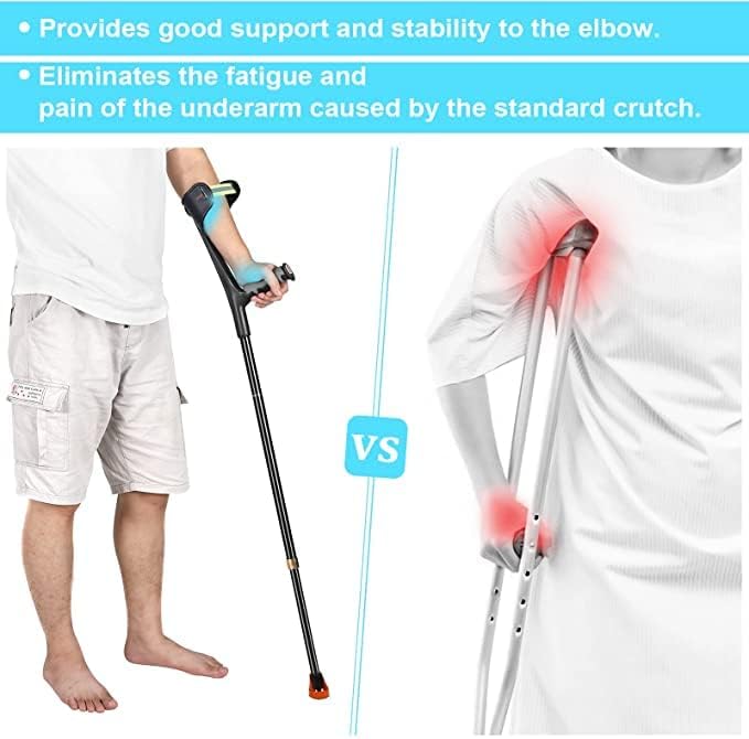 Forearm Crutch for Adults(x1 Unit), Forearm Crutch with Cuffs, Anti-Drop, Crutch for Walking, Forearm Crutch Lightweight Adjustable, Aluminum Forearm Crutch, Black Crutch (Single Black)