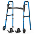 Folding Walker with 2 Skis and 5" Wheels, Lightweight Walkers for Seniors and Adults, Supports Up to 350 Pounds, Adjustable Height, Compact Standard Walker, Black