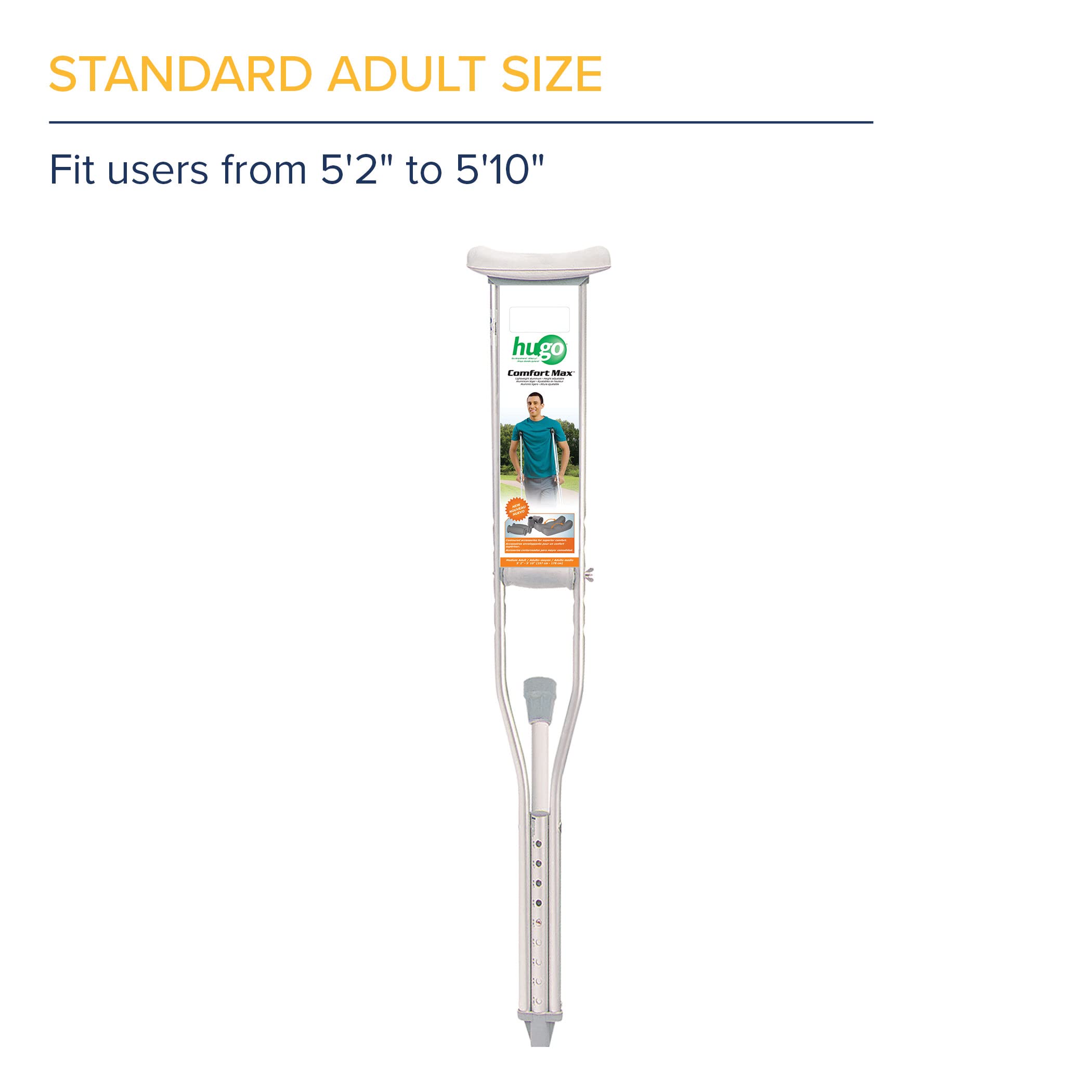 Hugo Mobility Adjustable Crutches for Walking, Tall Adult Walking Crutches, Comfortable Lightweight Crutches with Underarm Pad and Hand Grip