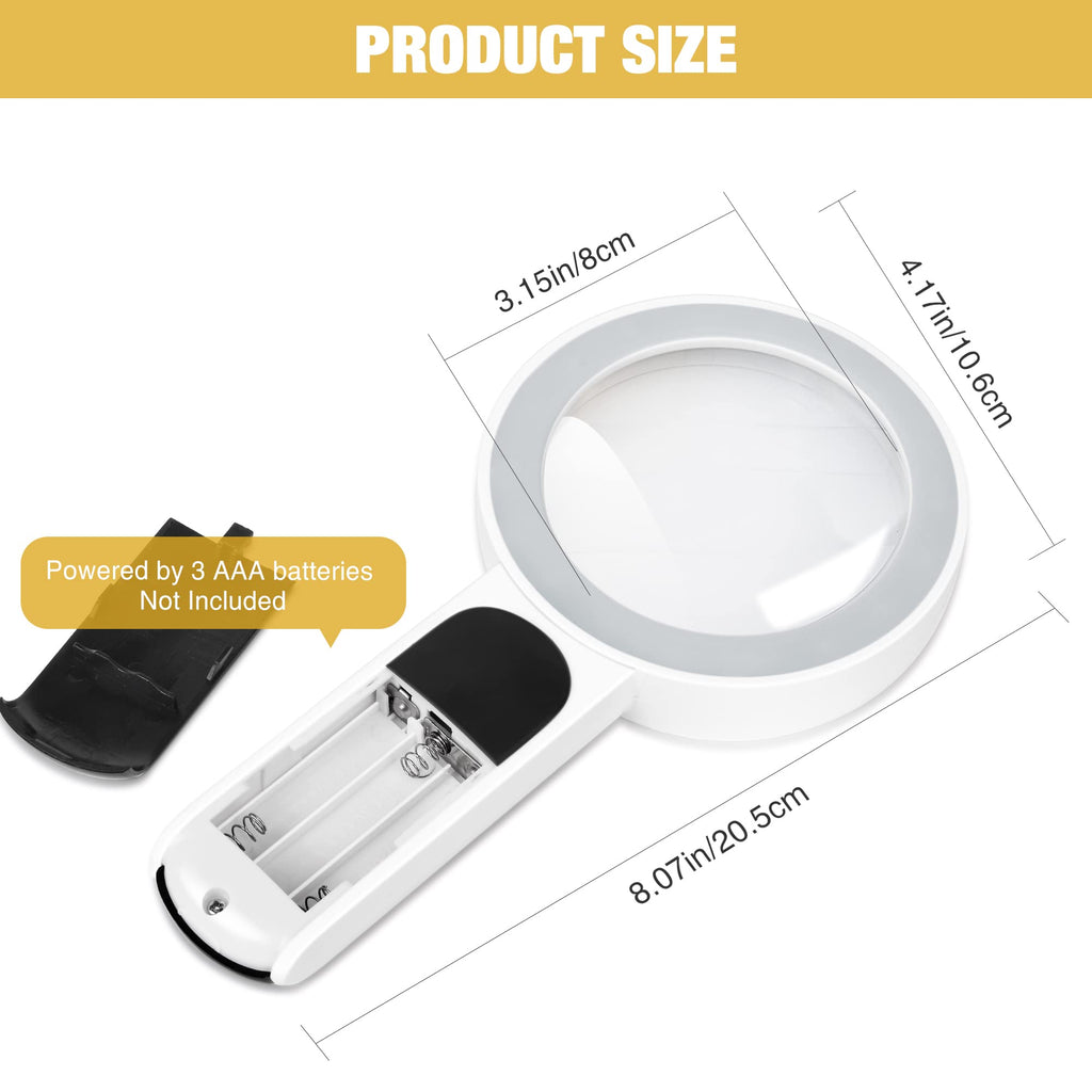 JMH Magnifying Glass with Light, 30X Handheld Large 18LED Cold and Warm Light with 3 Modes, Illuminated Magnifier for Seniors Reading, Inspection, Coins, Jewelry, Exploring