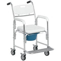 HOMCOM 3-in-1 Shower Commode Wheelchair, FSA/HSA Eligible Transport Beside Commode Chair, Waterproof Rolling Over Toilet Chair 330 lbs. Weight Capacity with Padded Seat, White