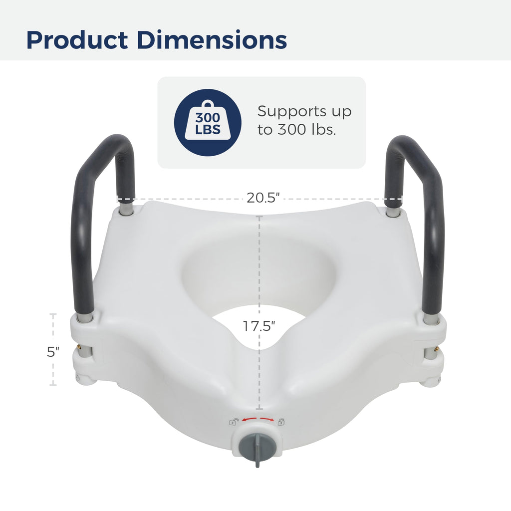 Drive Medical RTL12027RA 2-in-1 Raised Toilet Seat with Removable Padded Arms, Standard Seat