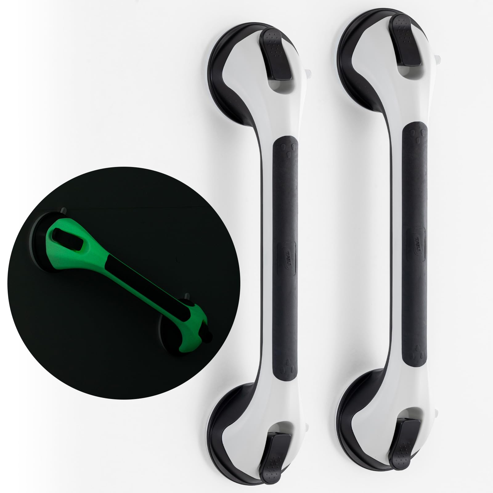 TAILI Grab Bars for Bathtubs and Showers 2 Pack Suction Grab Bar, Heavy Duty Shower Handle Removable Bath Handrails for Seniors and Elderly, Bathroom Safety Grip No Drilling Waterproof,Grey