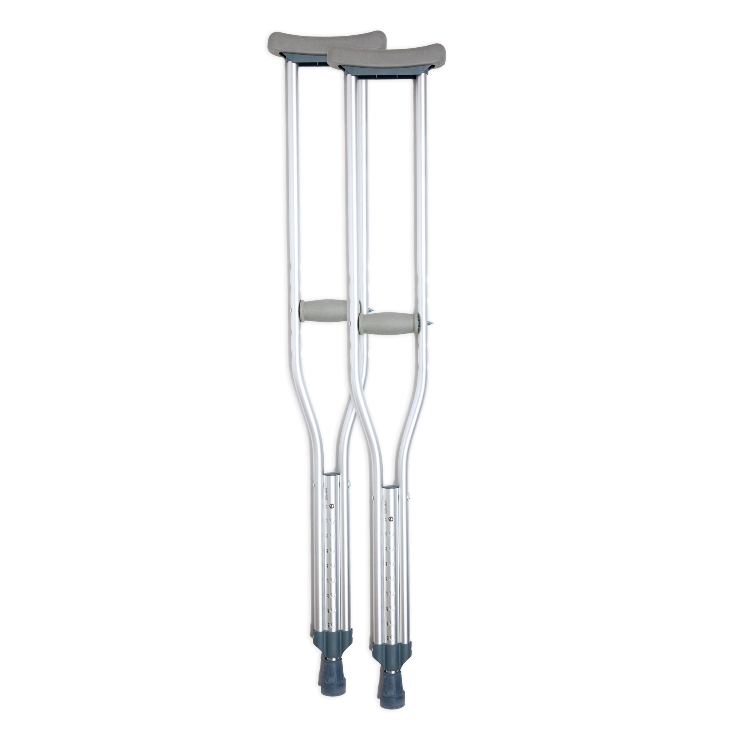 BodyMed Aluminum Crutches for Adults and Children – Pair of Lightweight, Height Adjustable Crutches – Includes Padded Underarm Cushions, Hand Grips, & Rubber Tips – Max. Weight Capacity 300 lb.