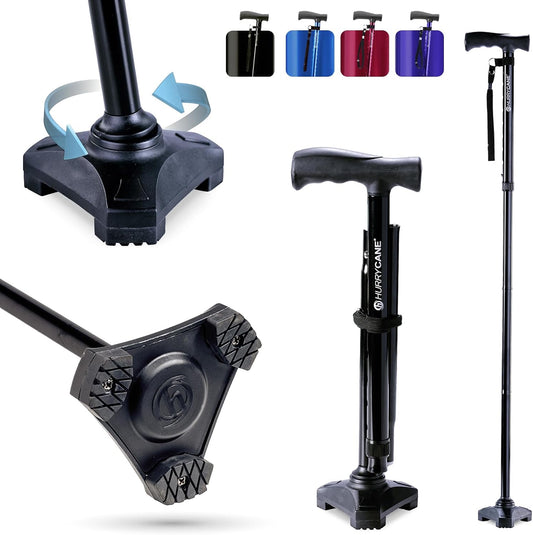 HurryCane Freedom Edition Foldable Walking Cane with T Handle