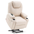 MCombo Electric Power Lift Recliner Chair Sofa with Massage and Heat for Elderly, 3 Positions, 2 Side Pockets, and Cup Holders, USB Ports, Faux Leather 7040 (Light Brown, Medium)