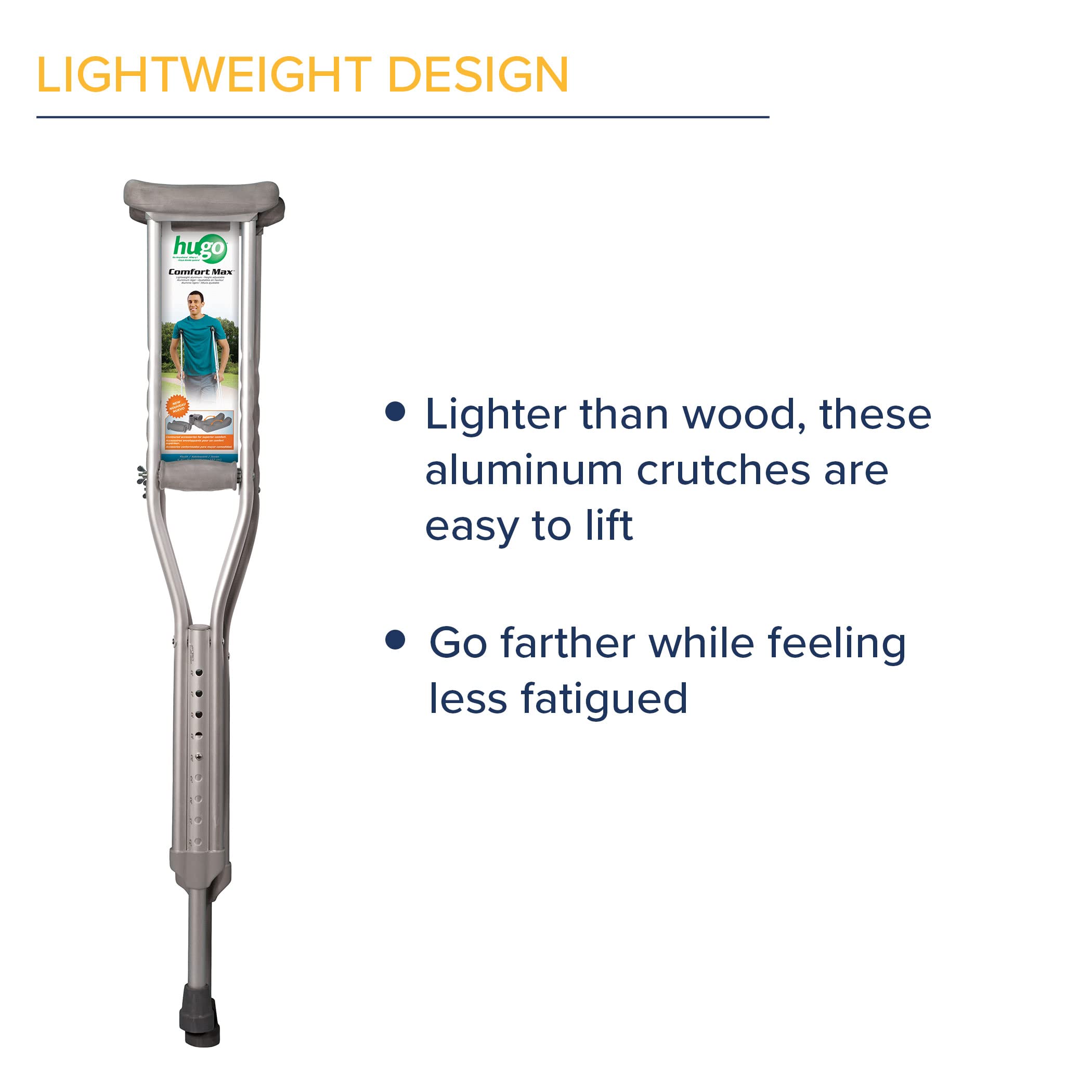 Hugo Mobility Adjustable Crutches for Walking, Tall Adult Walking Crutches, Comfortable Lightweight Crutches with Underarm Pad and Hand Grip