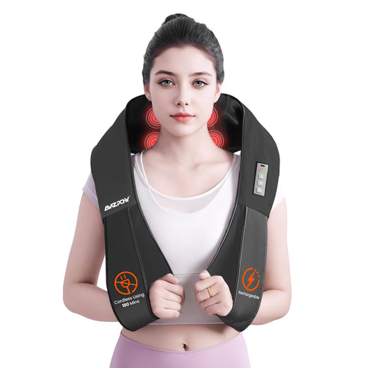 AMZPONY® Cordless Neck Massager for Pain Relief Deep Tissue, Rechargeable Shiatsu Neck and Back Massager with Heat Kneading Shoulder Massage for Body Muscle Pain Relief,Gifts for Dad Mom Friends