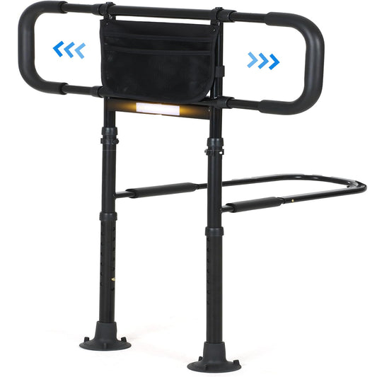 Bed Rails for Elderly Adults Safety - Elderly Assistance Products, Bedrails for Rlderly Adults Grab Bar Bed Handrails, Bed Rail with Pocket, Motion Sensor Light Fits King, Queen, Full, Twin (Black)