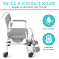 Vive Rolling Commode & Shower Chair with Wheels - 3 in 1 Transport Wheelchair for Inside Bathroom & Bedside - for Disabled Adults, Elderly, Seniors & Handicap