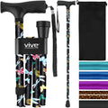 Vive Folding Cane - Foldable Walking Cane for Men, Women - Fold-up, Collapsible, Lightweight, Adjustable, Portable Hand Walking Stick - Balancing Mobility Aid - Comfortable Ergonomic Handle