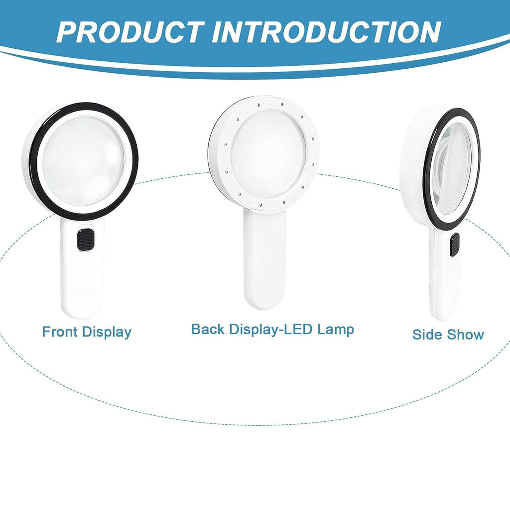 Magnifying Glass with 12 LED Lights, 30X Double Glass Lens Handheld Illuminated Magnifier Reading Magnifying Glass with for Seniors Read, Coins, Stamps, Map, Inspection, Macular Degeneration