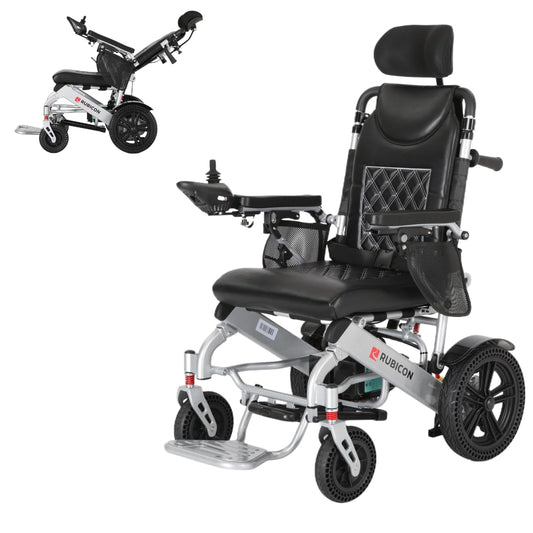 Rubicon DX11 - Reclining Foldable Electric Wheelchairs for Adults - Longest Range 25 Miles of Freedom: Airline Approved Deluxe Electric Wheelchair with Dual 12AH Lithium Batteries, 600W Motor (Model7)