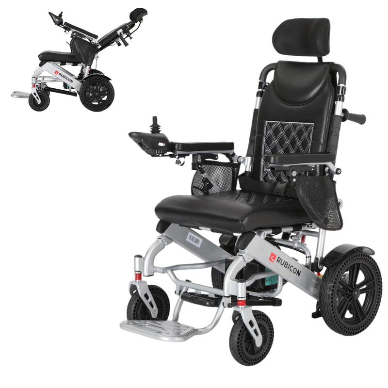 Rubicon DX11 - Reclining Foldable Electric Wheelchairs for Adults - Longest Range 25 Miles of Freedom: Airline Approved Deluxe Electric Wheelchair with Dual 12AH Lithium Batteries, 600W Motor (Model7)