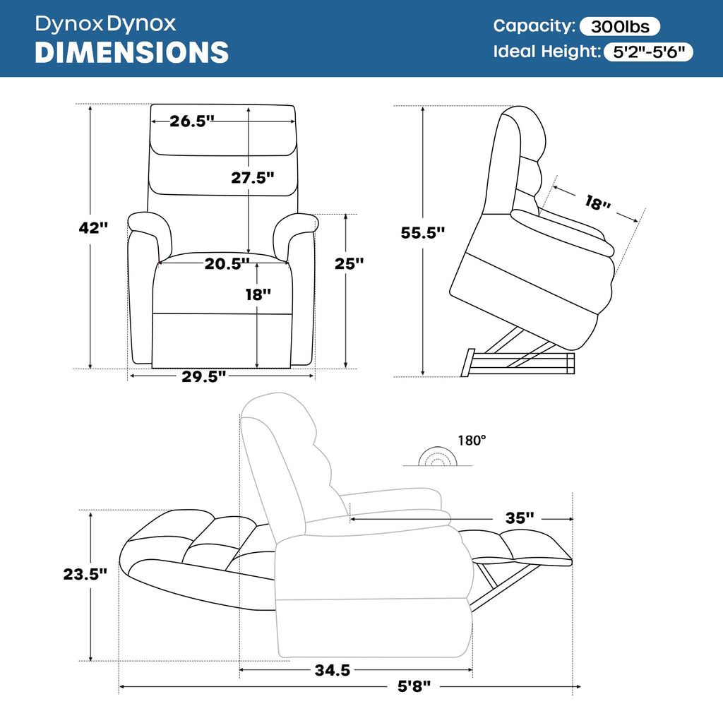 DYNOX Big Tall Man Large-Wide Power Dual Motor Lift Recliners Chairs for Elderly Lay Flat Lift Chair with Infinite Positions, Heat & Massage, Supports 400 LBS(9298L,Faux Leather,Brown)