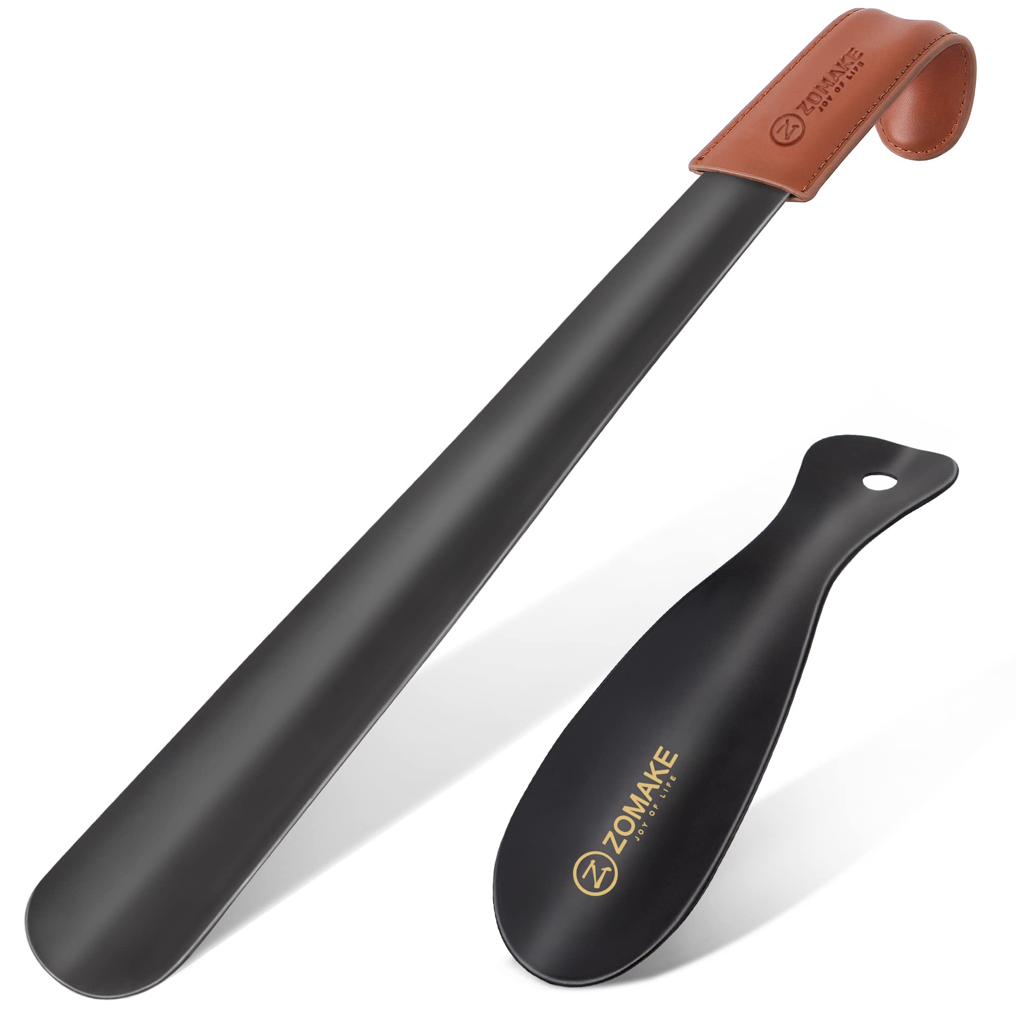 ZOMAKE Shoe Horn Long Handle for Seniors Men Women,Metal Long Shoehorn Boot Horn 16.5",Travel Small Shoe Spoon Helper for Kids 7.5"