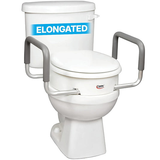 Carex 3.5 Inch Raised Toilet Seat with Arms, Elongated Toilet Seat Riser, 300 lbs Capacity, Elevating and Raising Seat for Elderly and Handicap, Universal, Slip-Resistant with Padded Handles, White