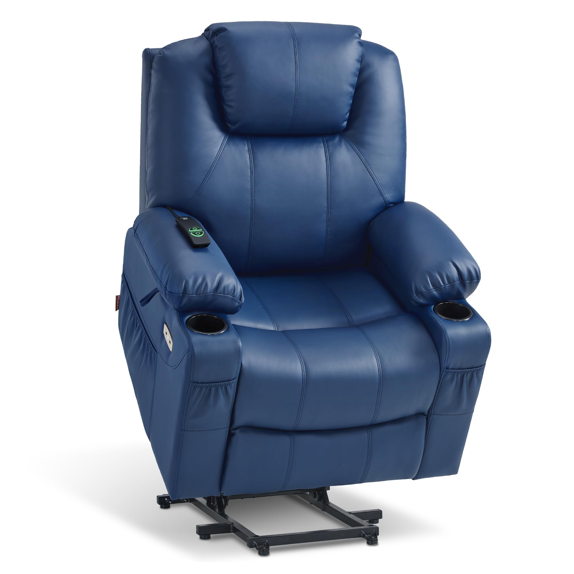 MCombo Electric Power Lift Recliner Chair Sofa with Massage and Heat for Elderly, 3 Positions, 2 Side Pockets, and Cup Holders, USB Ports, Faux Leather 7040 (Light Brown, Medium)