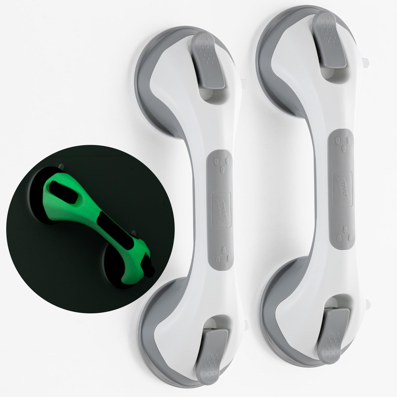 TAILI Grab Bars for Bathtubs and Showers 2 Pack Suction Grab Bar, Heavy Duty Shower Handle Removable Bath Handrails for Seniors and Elderly, Bathroom Safety Grip No Drilling Waterproof,Grey