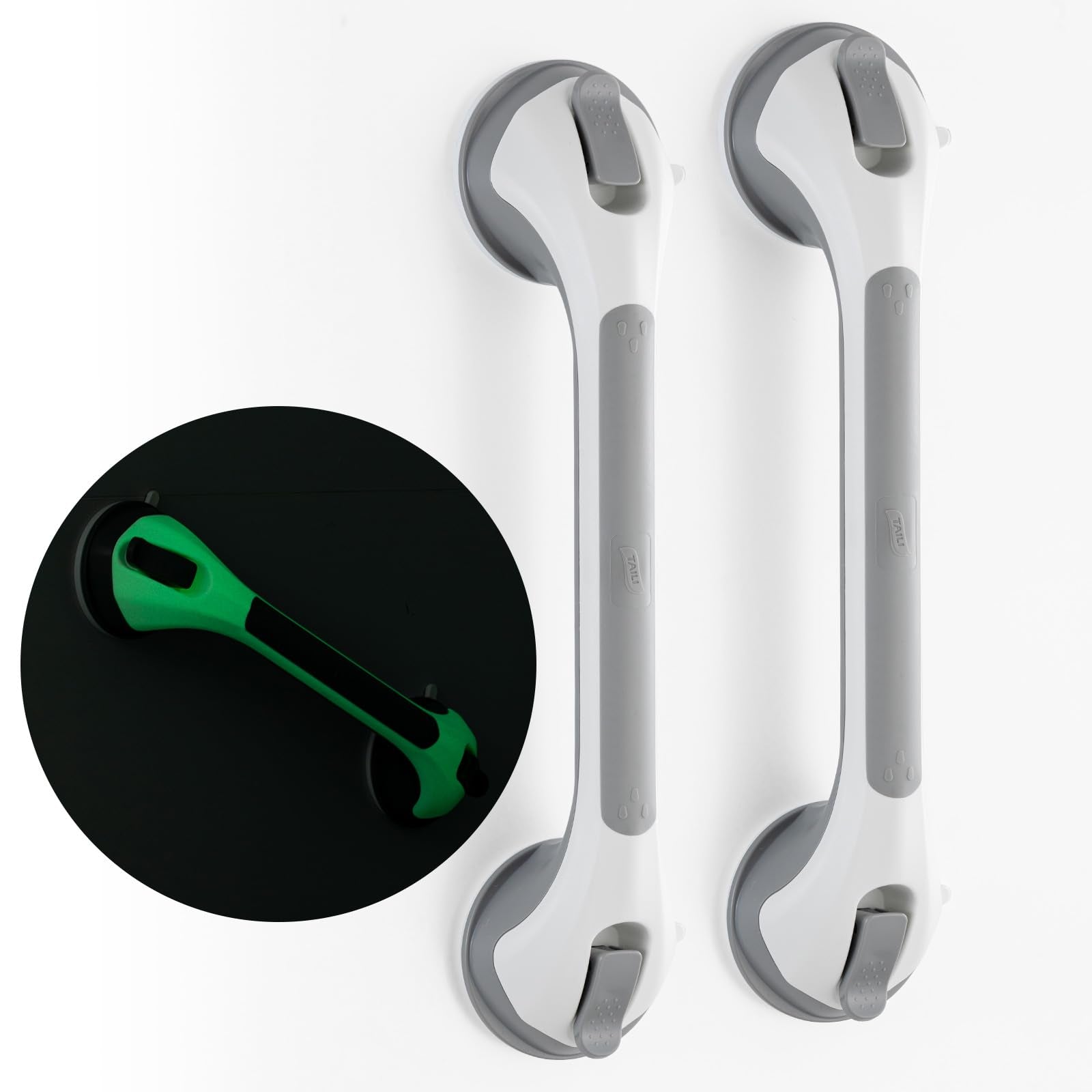 TAILI Grab Bars for Bathtubs and Showers 2 Pack Suction Grab Bar, Heavy Duty Shower Handle Removable Bath Handrails for Seniors and Elderly, Bathroom Safety Grip No Drilling Waterproof,Grey