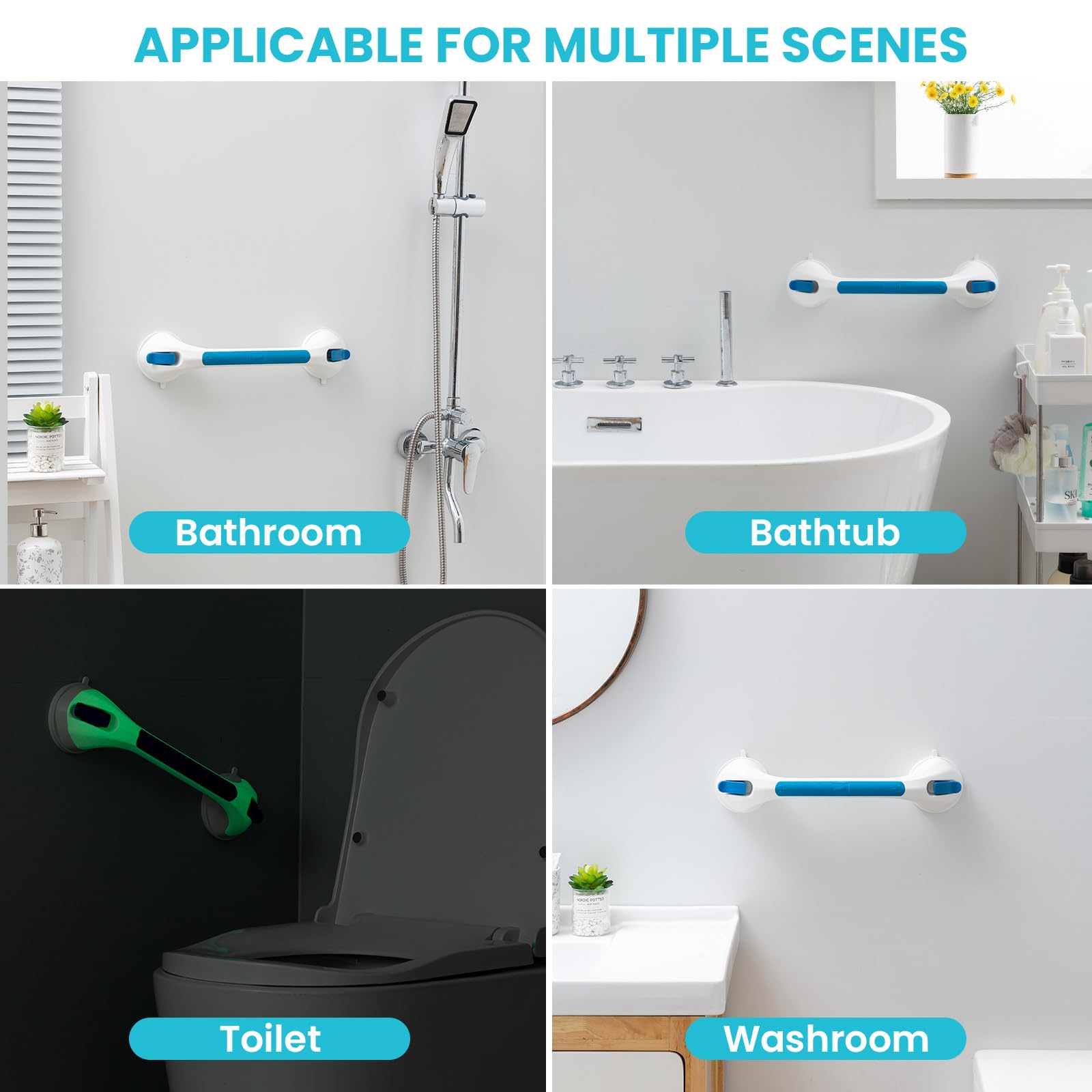 TAILI Grab Bars for Bathtubs and Showers 2 Pack Suction Grab Bar, Heavy Duty Shower Handle Removable Bath Handrails for Seniors and Elderly, Bathroom Safety Grip No Drilling Waterproof,Grey