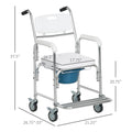 HOMCOM 3-in-1 Shower Commode Wheelchair, FSA/HSA Eligible Transport Beside Commode Chair, Waterproof Rolling Over Toilet Chair 330 lbs. Weight Capacity with Padded Seat, White