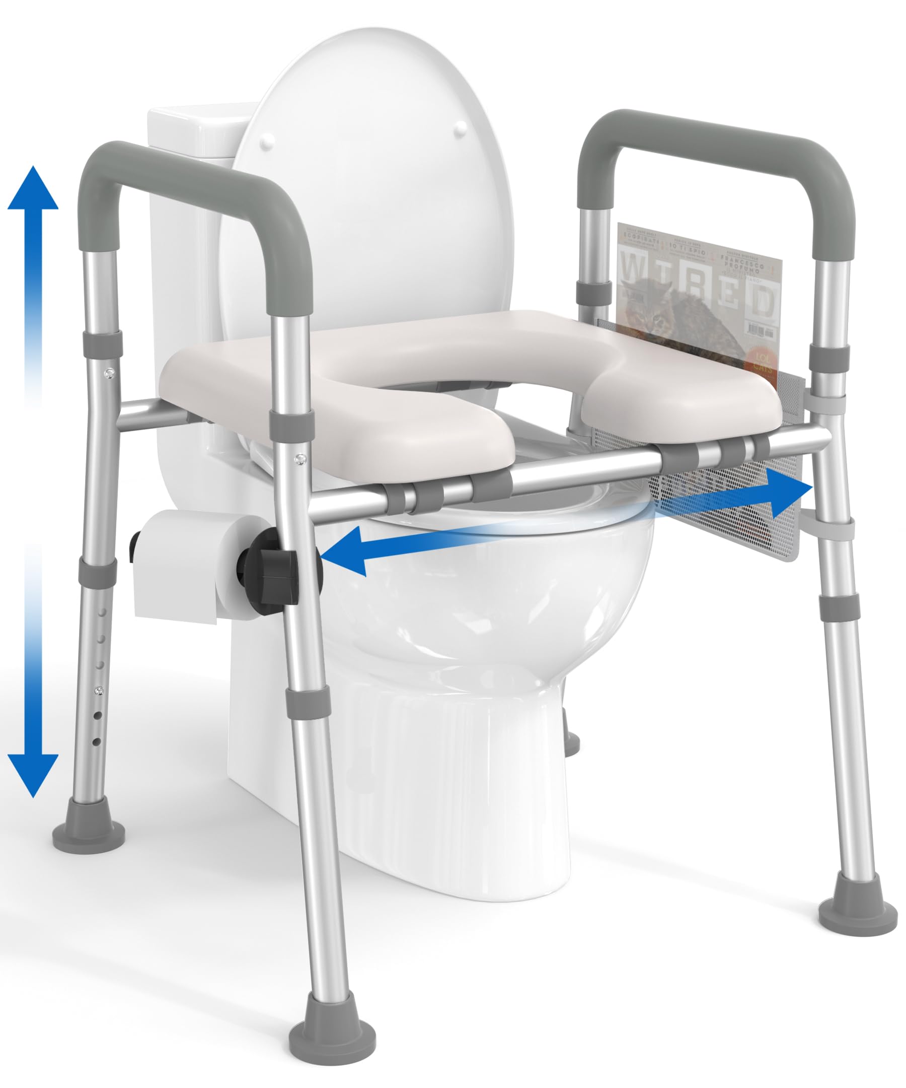Raised Toilet Seat with Handles, Toilet Seat Riser for Seniors with Adjustable Height & Width, 400lb Handicap Elevated Toilet Seat for Elderly, Pregnant, Fit Any Toilet