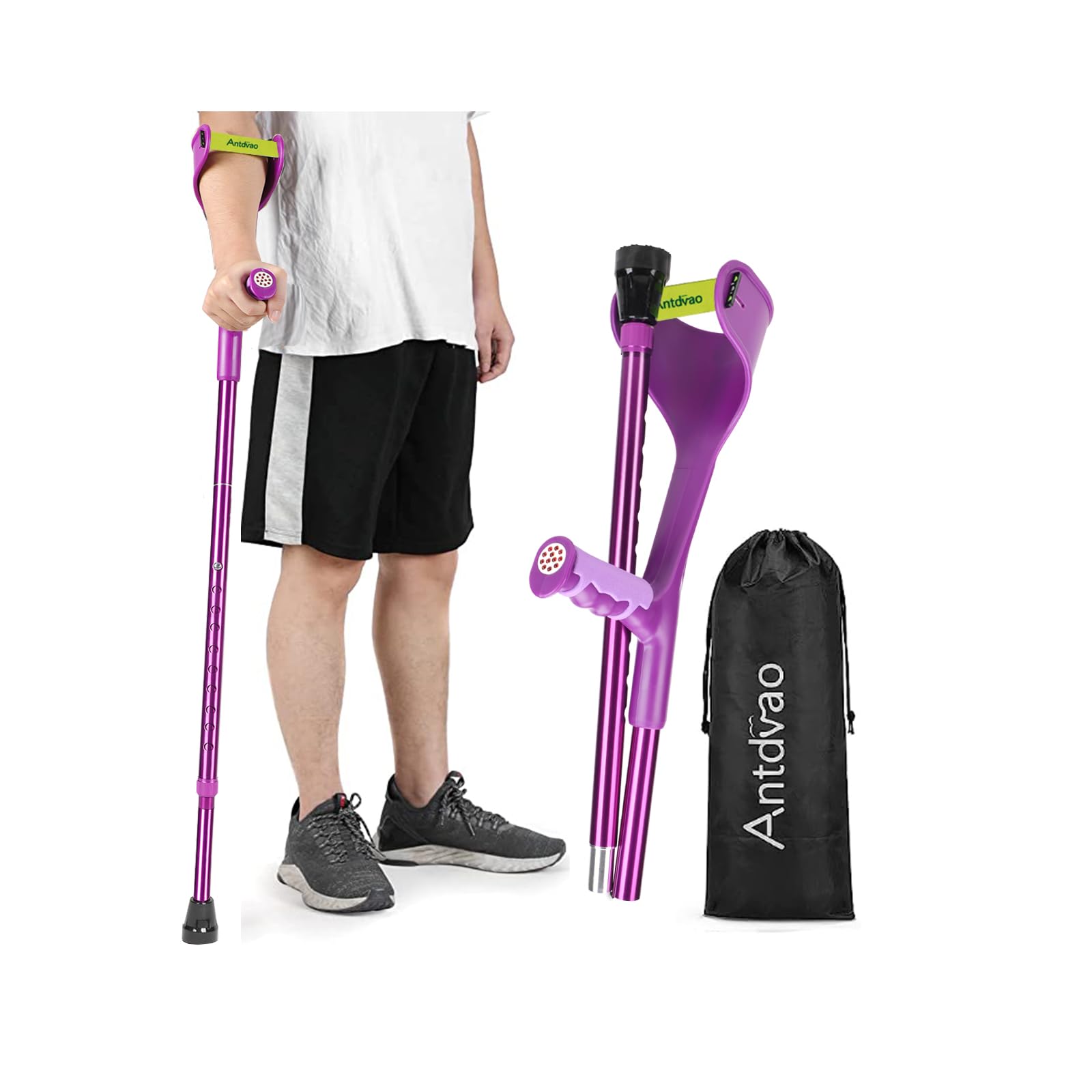 Forearm Crutch for Adults(x1 Unit), Forearm Crutch with Cuffs, Anti-Drop, Crutch for Walking, Forearm Crutch Lightweight Adjustable, Aluminum Forearm Crutch, Black Crutch (Single Black)