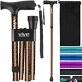 Vive Folding Cane - Foldable Walking Cane for Men, Women - Fold-up, Collapsible, Lightweight, Adjustable, Portable Hand Walking Stick - Balancing Mobility Aid - Comfortable Ergonomic Handle