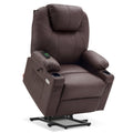 MCombo Electric Power Lift Recliner Chair Sofa with Massage and Heat for Elderly, 3 Positions, 2 Side Pockets, and Cup Holders, USB Ports, Faux Leather 7040 (Light Brown, Medium)