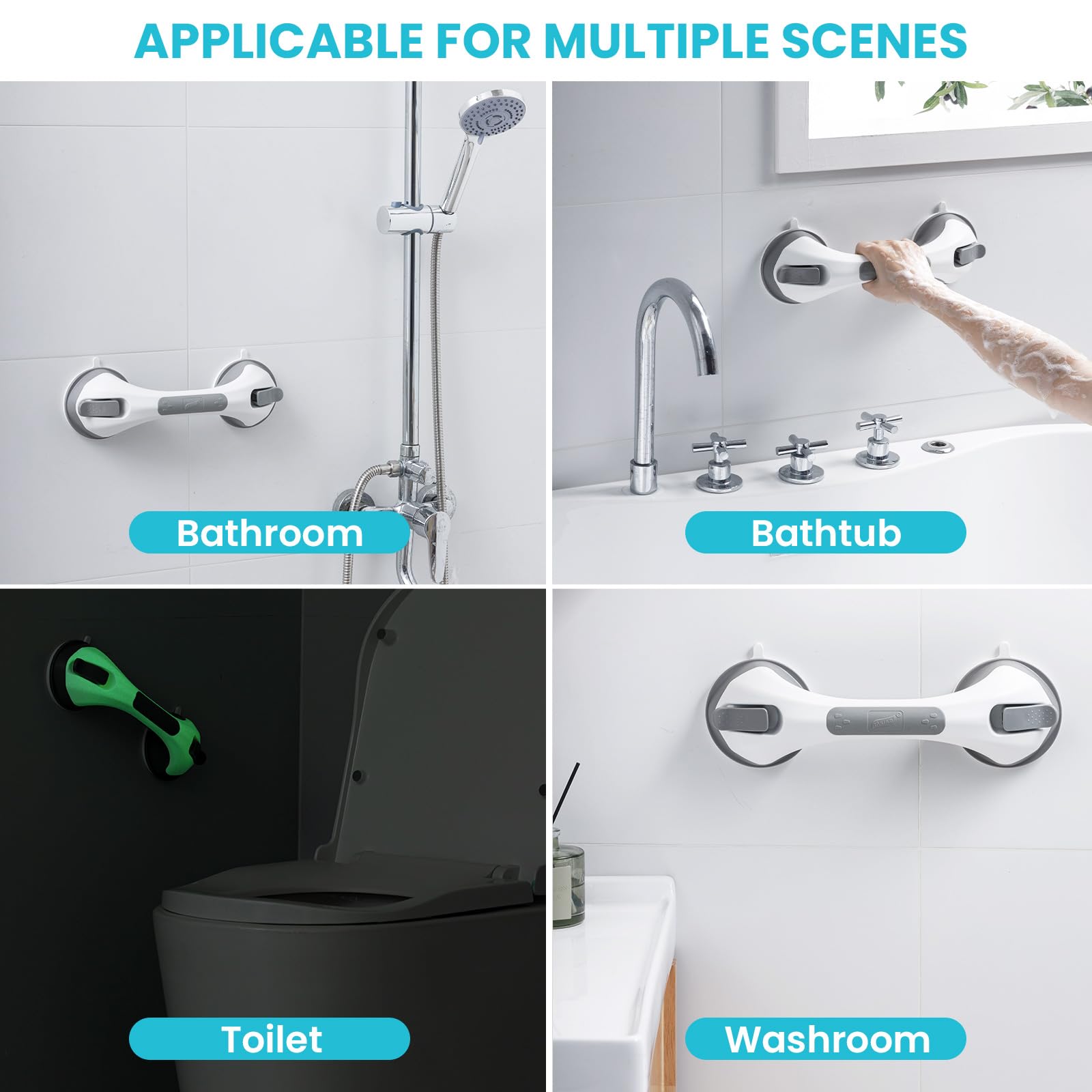 TAILI Grab Bars for Bathtubs and Showers 2 Pack Suction Grab Bar, Heavy Duty Shower Handle Removable Bath Handrails for Seniors and Elderly, Bathroom Safety Grip No Drilling Waterproof,Grey