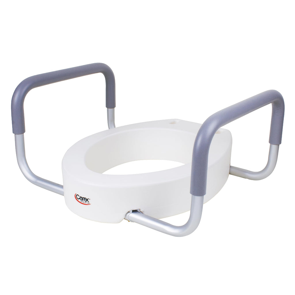 Carex 3.5 Inch Raised Toilet Seat with Arms, Elongated Toilet Seat Riser, 300 lbs Capacity, Elevating and Raising Seat for Elderly and Handicap, Universal, Slip-Resistant with Padded Handles, White