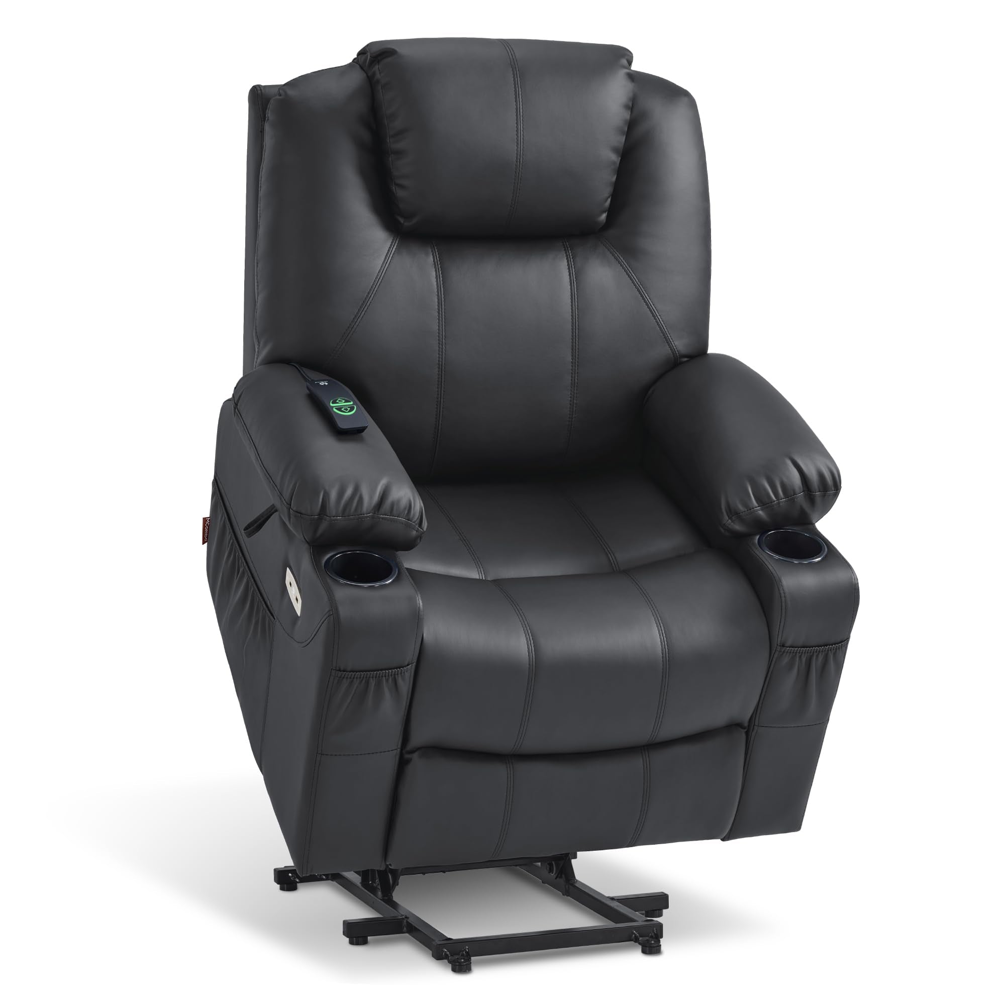 MCombo Electric Power Lift Recliner Chair Sofa with Massage and Heat for Elderly, 3 Positions, 2 Side Pockets, and Cup Holders, USB Ports, Faux Leather 7040 (Light Brown, Medium)