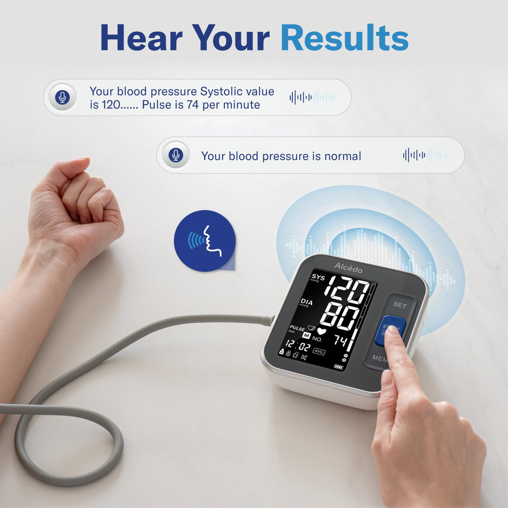 Alcedo Blood Pressure Monitor for Home Use, Automatic Digital BP Machine with Large Cuff for Upper Arm, LCD Screen, 2x120 Memory, Talking Function