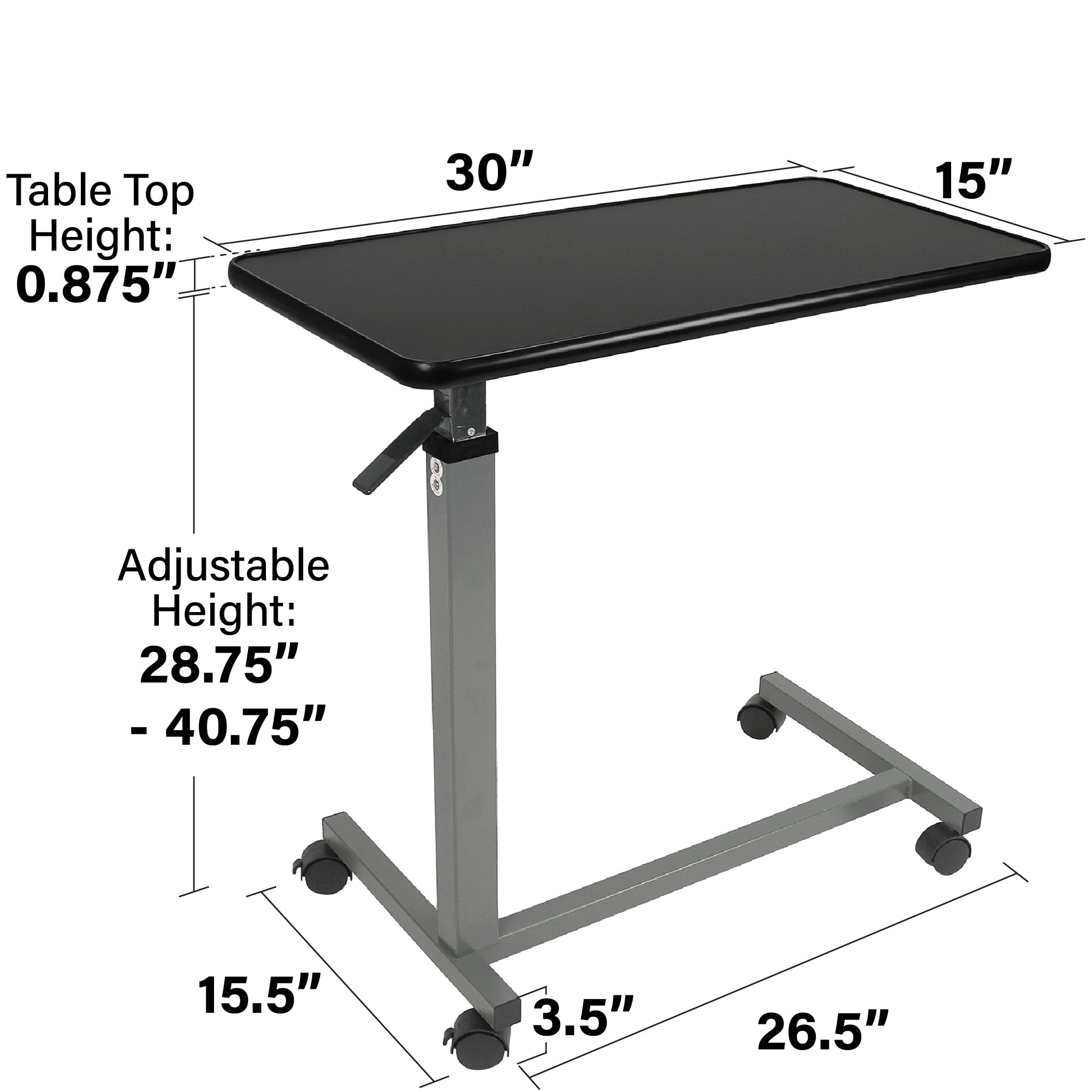 Vaunn Medical Adjustable Overbed Bedside Table With Wheels (Hospital and Home Use)