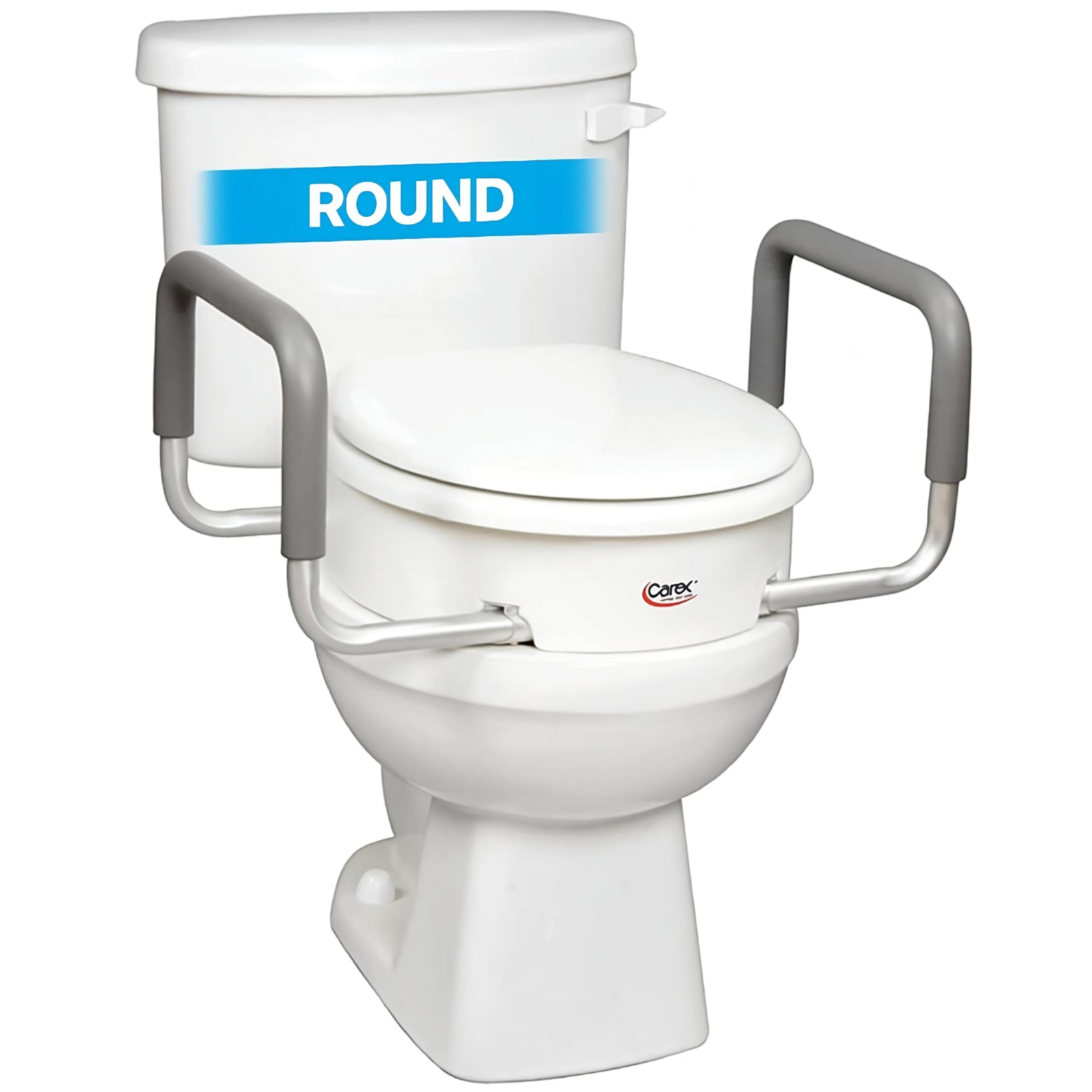 Carex 3.5 Inch Raised Toilet Seat with Arms, Elongated Toilet Seat Riser, 300 lbs Capacity, Elevating and Raising Seat for Elderly and Handicap, Universal, Slip-Resistant with Padded Handles, White